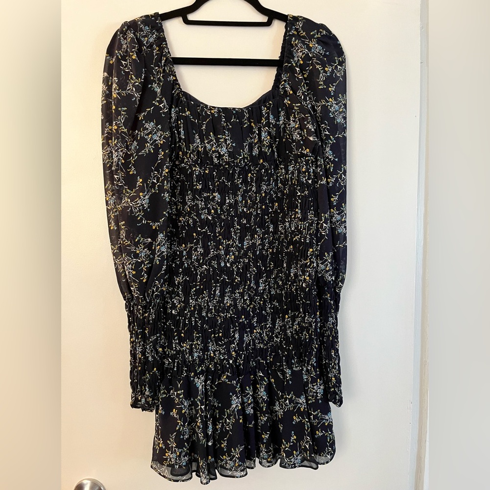 Ruched navy blue floral dress